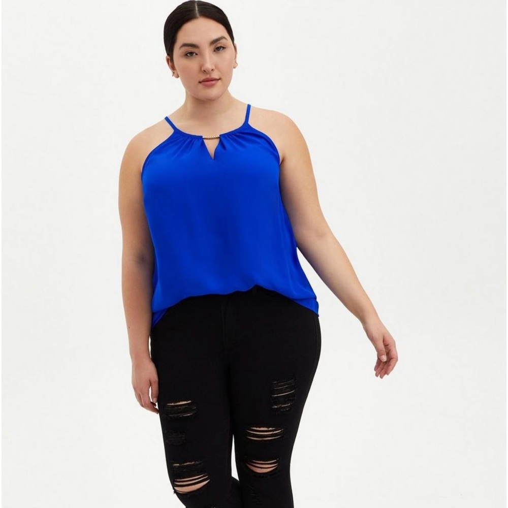 NWT Georgette Chain-Link Halter Electric Blue sleeveless blouse